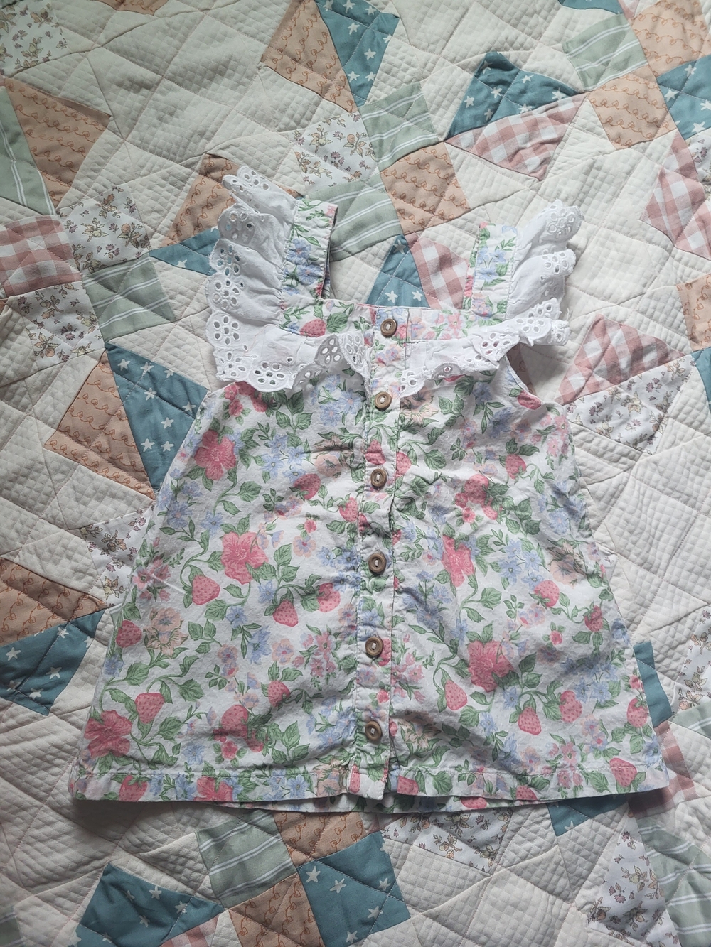 Catherine Malandrino Floral Strawberry Eyelet Ruffle Top